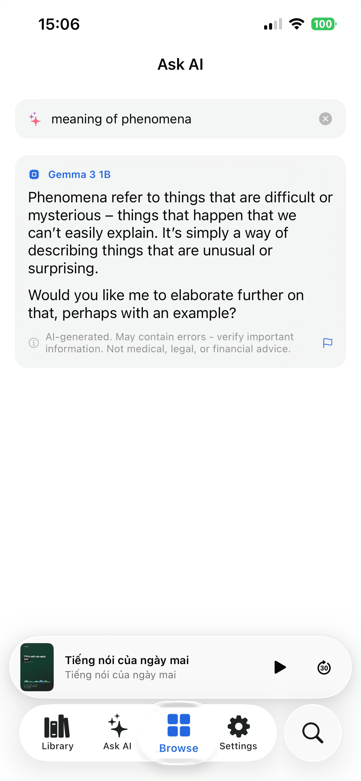 TivraX on iPhone, looking up the meaning and Hindi translation of a word